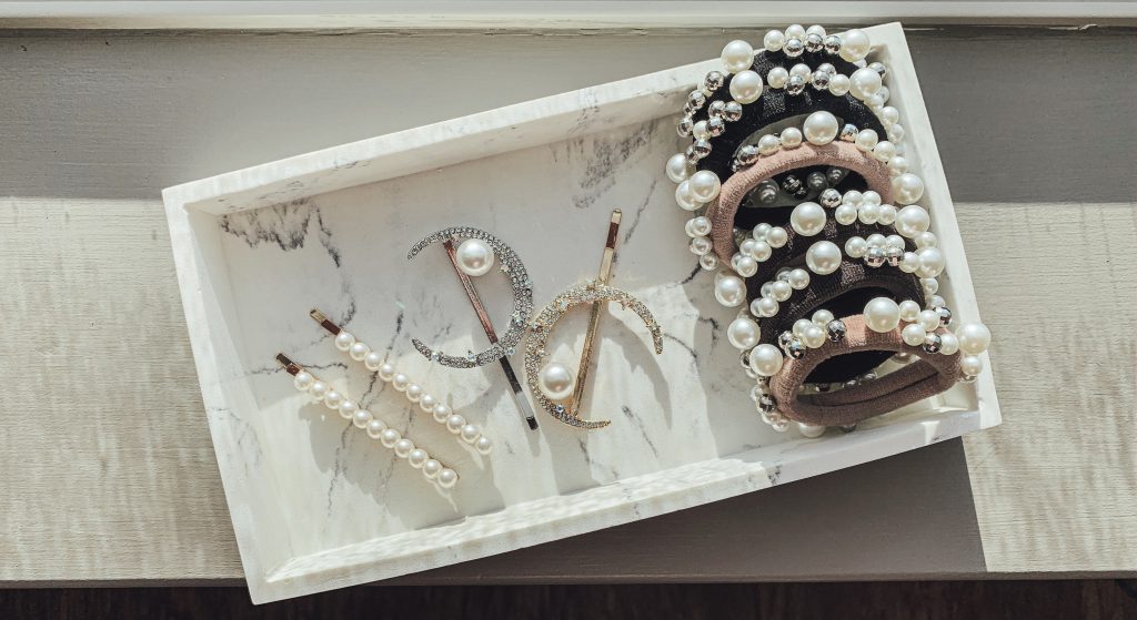 Marble Tray with Pearl Jewelry