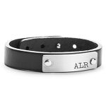 adjustable black leather engraved bracelet