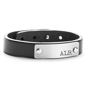 adjustable black leather engraved bracelets 