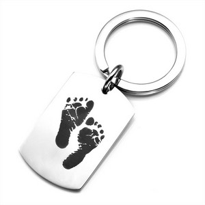 Stainless keychain with engrave baby footprints