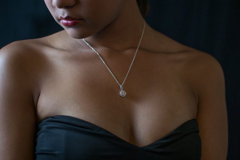 woman with unique jewel necklace