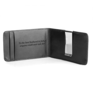 black leather engraved wallet