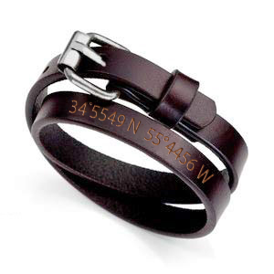 custom engraved leather coordinate bracelet