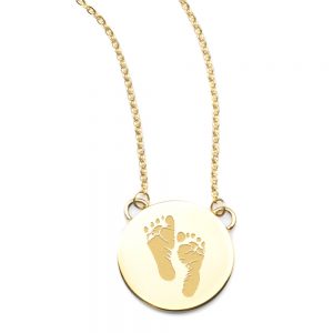 gold disc baby footprint necklace