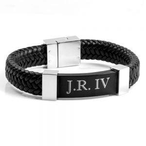 black leather engraved bracelet for him