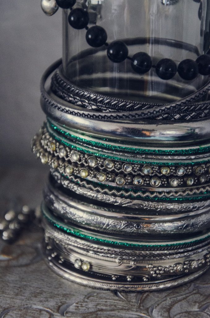 Stack of Silver Bangle Bracelets