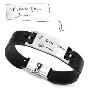 black leather engraved handwriting custom bracelets