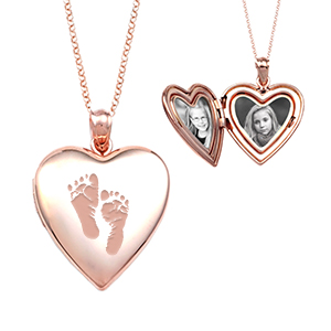 rose gold heart shaped baby footprint necklace