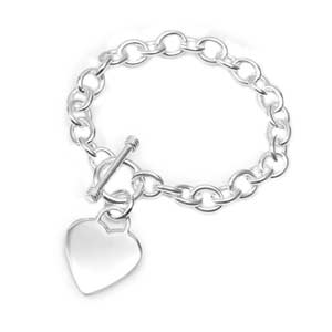 sterling silver heart charm engraved bracelet