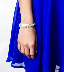 dress with personalized gemstone charm bracelet